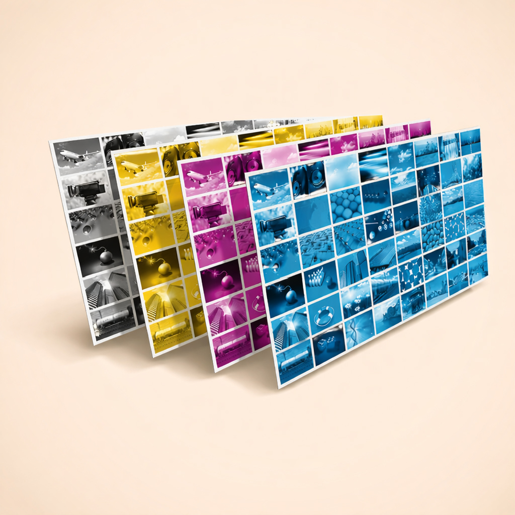 Output film thành 4 bản tách màu tương ứng với hệ màu CMYK