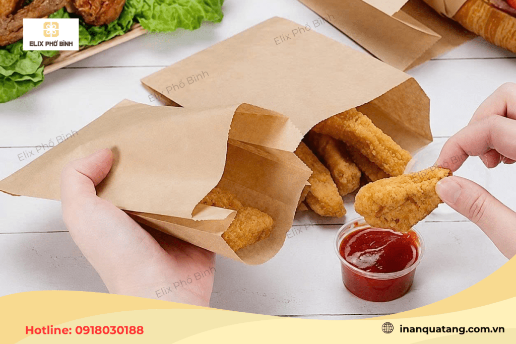 Túi giấy đựng thực ăn có quai phù hợp với sản phẩm có trọng lượng lớn