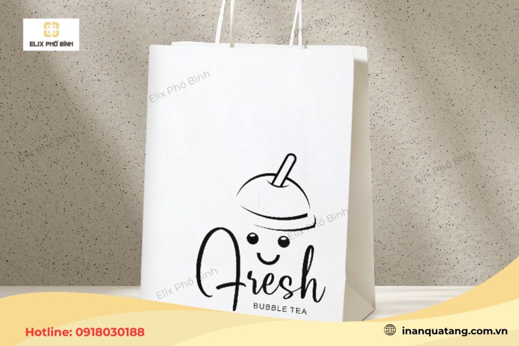 In logo lên túi giấy Couche cho thương hiệu trà sữa Bubble Tea