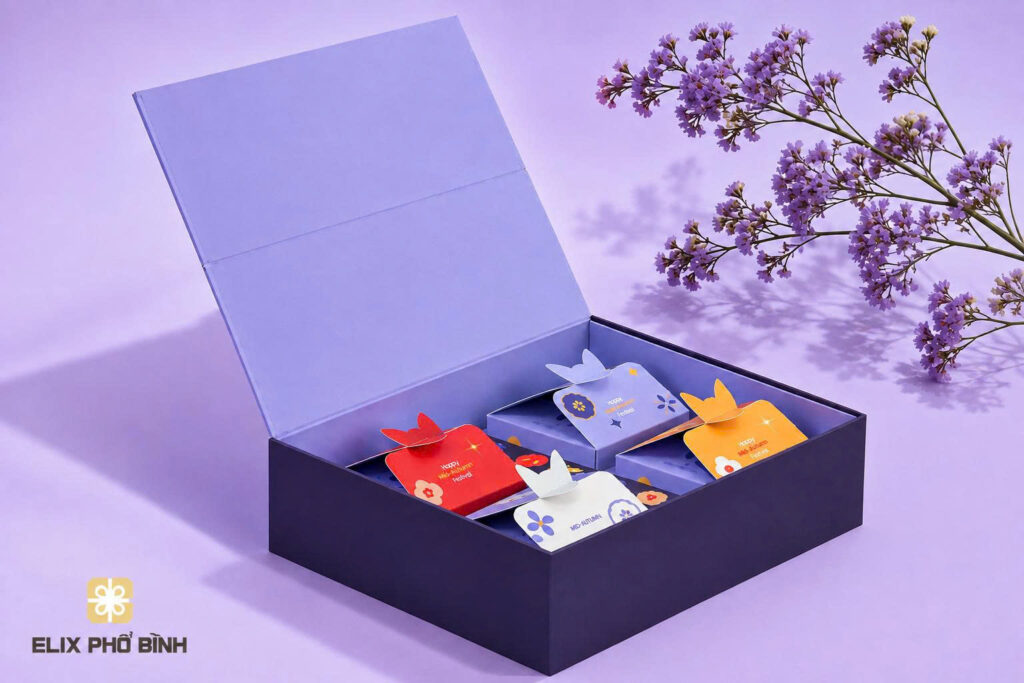 Mẫu hộp bánh trung thu với nhiều chi tiết xinh xắn