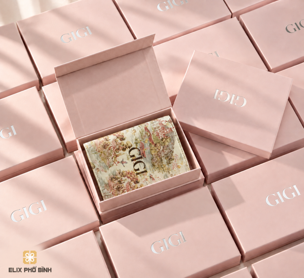 Mẫu hộp quà Tết được thiết kế riêng cho thương hiệu Gigi
