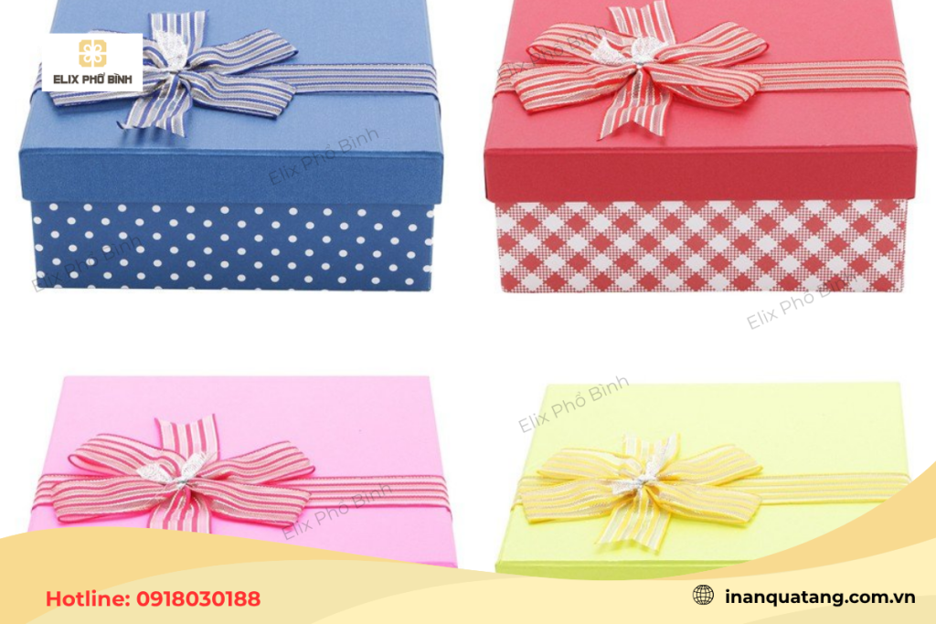 Hộp quà cho bố mẹ với đa dạng màu sắc cùng kiểu nơ tinh tế 