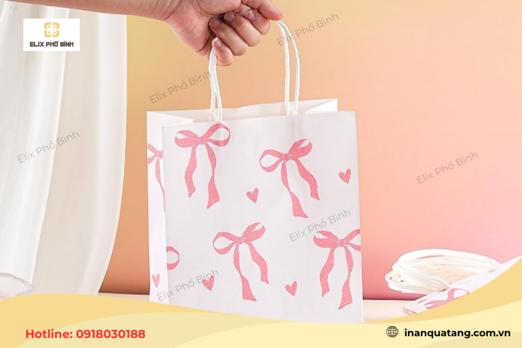 Mẫu túi đựng quà được in hoạ tiết nơ dễ thương 