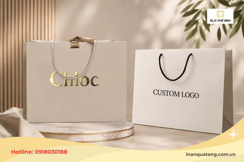 Logo thương hiệu được in UV kết hợp phủ kim tinh tế, sang trọng 