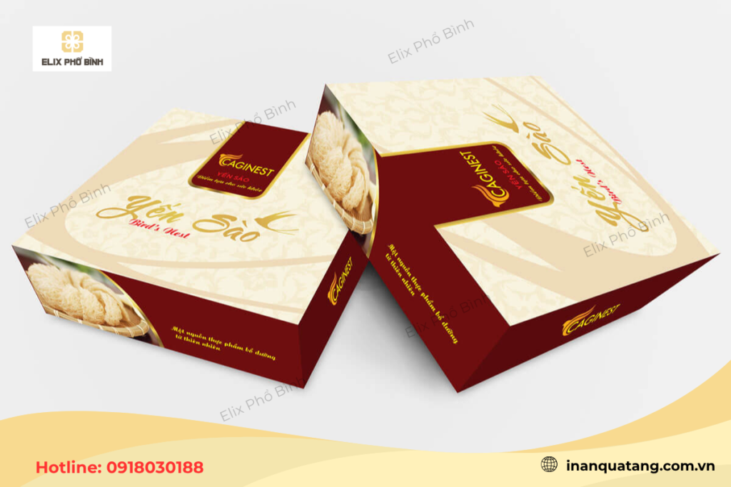 Mẫu hộp đựng yến sào được thiết kế đơn giản với chất liệu Couche