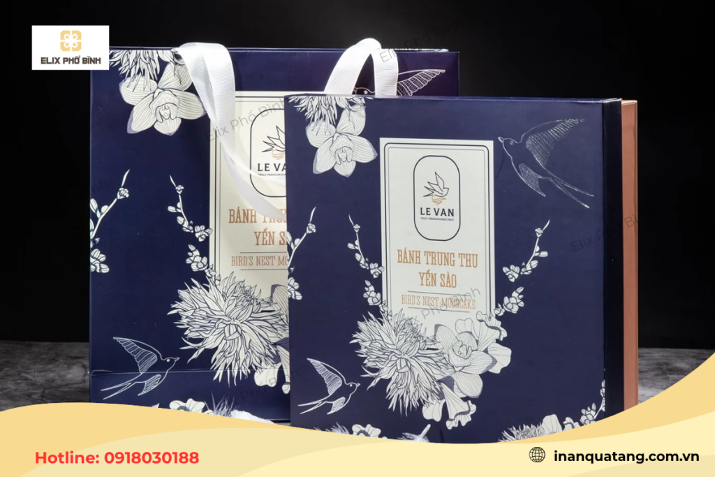 Hộp giấy đựng yến sào được thiết kế quai xách bằng chất liệu ruy băng