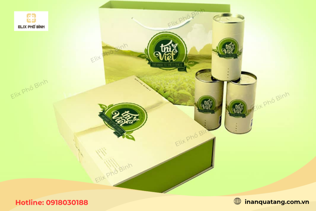 Mẫu hộp giấy đựng trà hình trụ có in logo thương hiệu