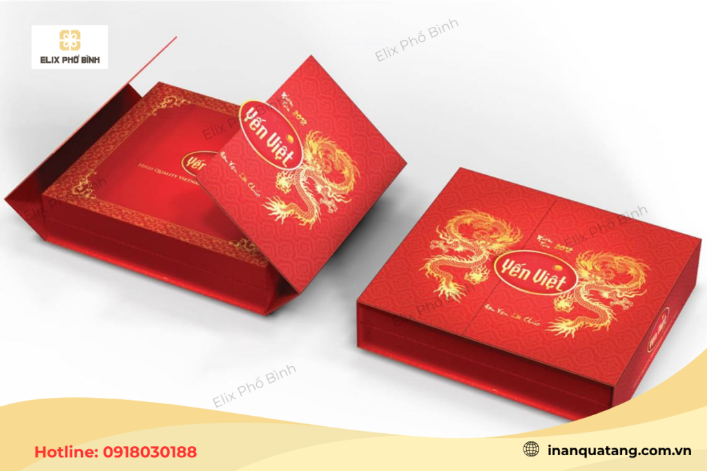 Thiết kế hộp quà Tết với nắp kiểu dáng cánh cửa 