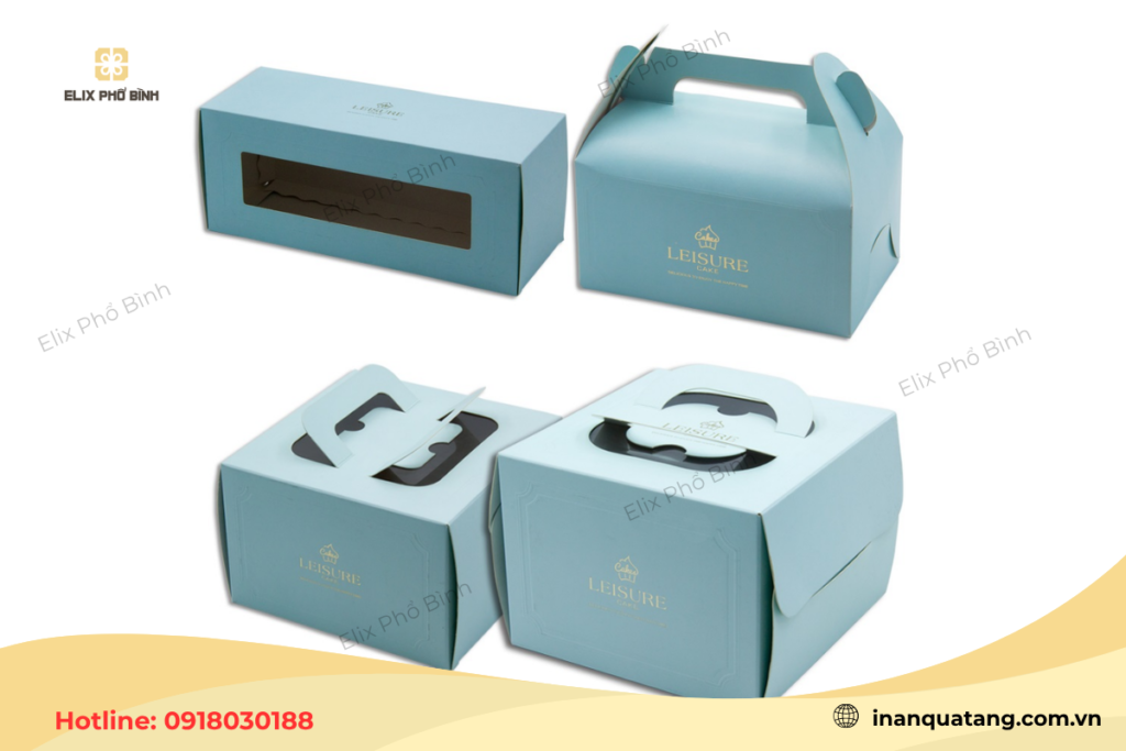 Màu xanh dương nhạt được ứng dụng trong thiết kế hộp bánh sinh nhật